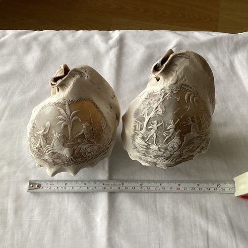 Two carved conch - two, shells